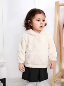 SHEIN Adorable sudadera de bebé niña con estampado de corazón en unicolor y forro de felpa - Albaricoque - Ver 3