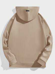 Manfinity VCAY 男士字母圖案袋鼠口袋連帽衫 - 卡其色 - 查看 2