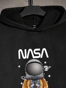 GENTILAND 男士熊和字母圖案連帽衫 - 黑色 - 查看 3