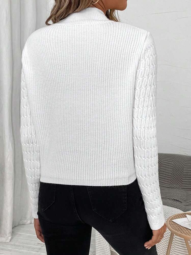 Solid Pointelle Knit Pullover Fall Winter Sweater