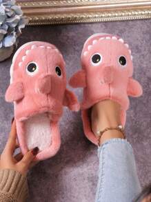 女士鯊魚造型拖鞋,冬季室內保暖防滑厚底毛絨拖鞋,適用於家居和戶外穿著
