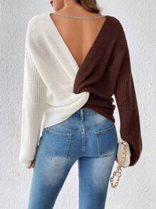 SHEIN Essnce Hai âm Xoay lại Thả vai Áo len - Nhiều màu - Xem 1