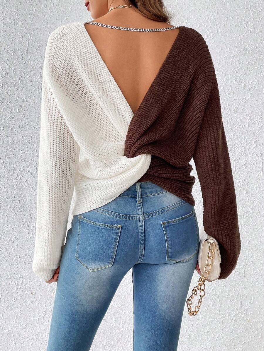 SHEIN Essnce Hai âm Xoay lại Thả vai Áo len - Nhiều màu - Xem 1