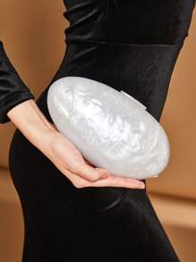 SHEIN Belle 奢华、迷人、优雅、精致，女士时尚优雅亚克力手拿包，采用不对称形状和链条带，斜挎包，适合女孩、女士、大学生、新娘、伴娘、宾客，适合派对、舞会、婚礼。