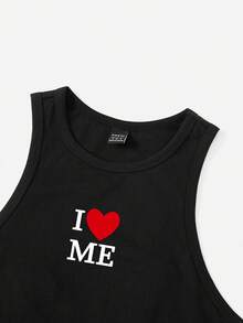 SHEIN EZwear Top tank con estampado de corazón y slogan - Negro - Ver 4