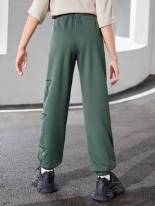 SHEIN 女大童星星印花彈性腰帶衛褲 - 軍綠色 - 查看 2