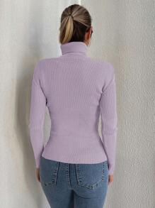Cloudara Turtleneck Ribbed Knit Slim Fit Jumper - Lilac Purple - View 2