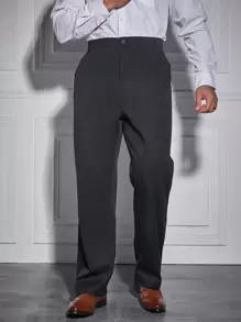 Manfinity Mode Nam Plus Chất rắn Túi nghiêng Quần tây - màu đen - Xem 1