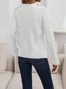 SHEIN LUNE คาร์ดิแกน ไหล่ตก กระดุมด้านหน้า - สีขาว - ดู 2