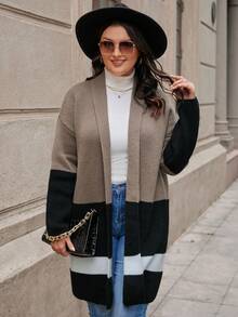 SHEIN LUNE 大码拼色落肩开衫 - 彩色 - 查看 3