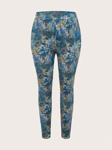 大碼植物圖案保暖緊身打底褲 - 彩色 - 查看 4