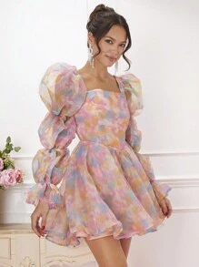 Enchnt Của phụ nữ Nhuộm buộc Lưới Đầm - Hồng - Xem 6