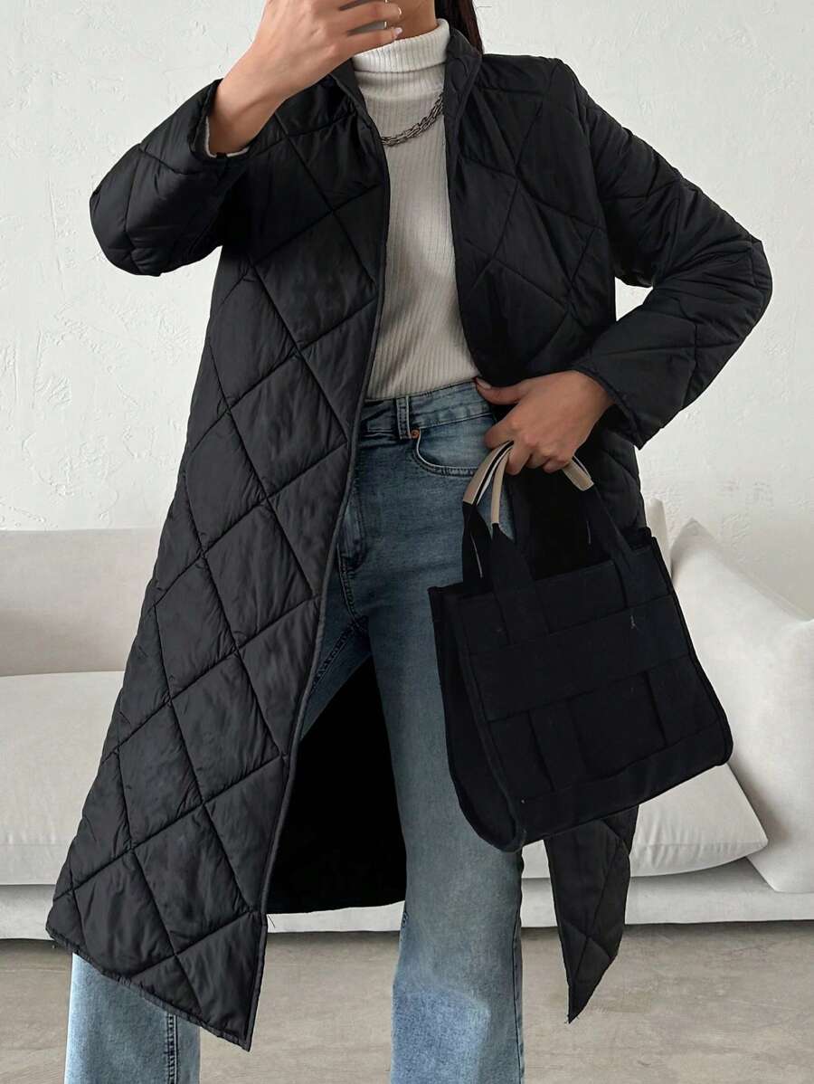 RueChic Black Long Puffer Jacket - Black - View 1