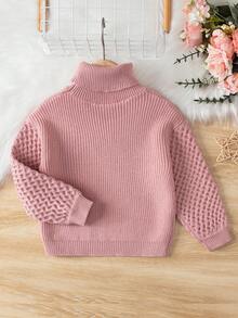 SHEIN Young Girl Turtleneck Drop Shoulder Sweater - Pink - View 2