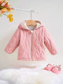 Baby Boy Solid Zip Up Hooded Padded Coat - Dusty Pink - View 1
