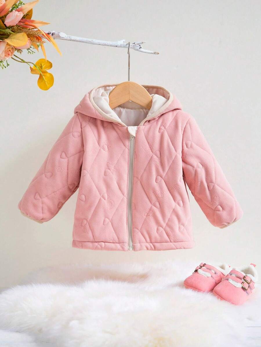 Baby Boy Solid Zip Up Hooded Padded Coat - Dusty Pink - View 1