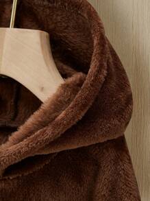 SHEIN Young Girl Zip Up Hooded Fleece Jacket - Brown - View 4