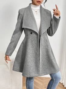 SHEIN Privé 大翻領雙排釦花呢外套 - 淺灰色 - 查看 1
