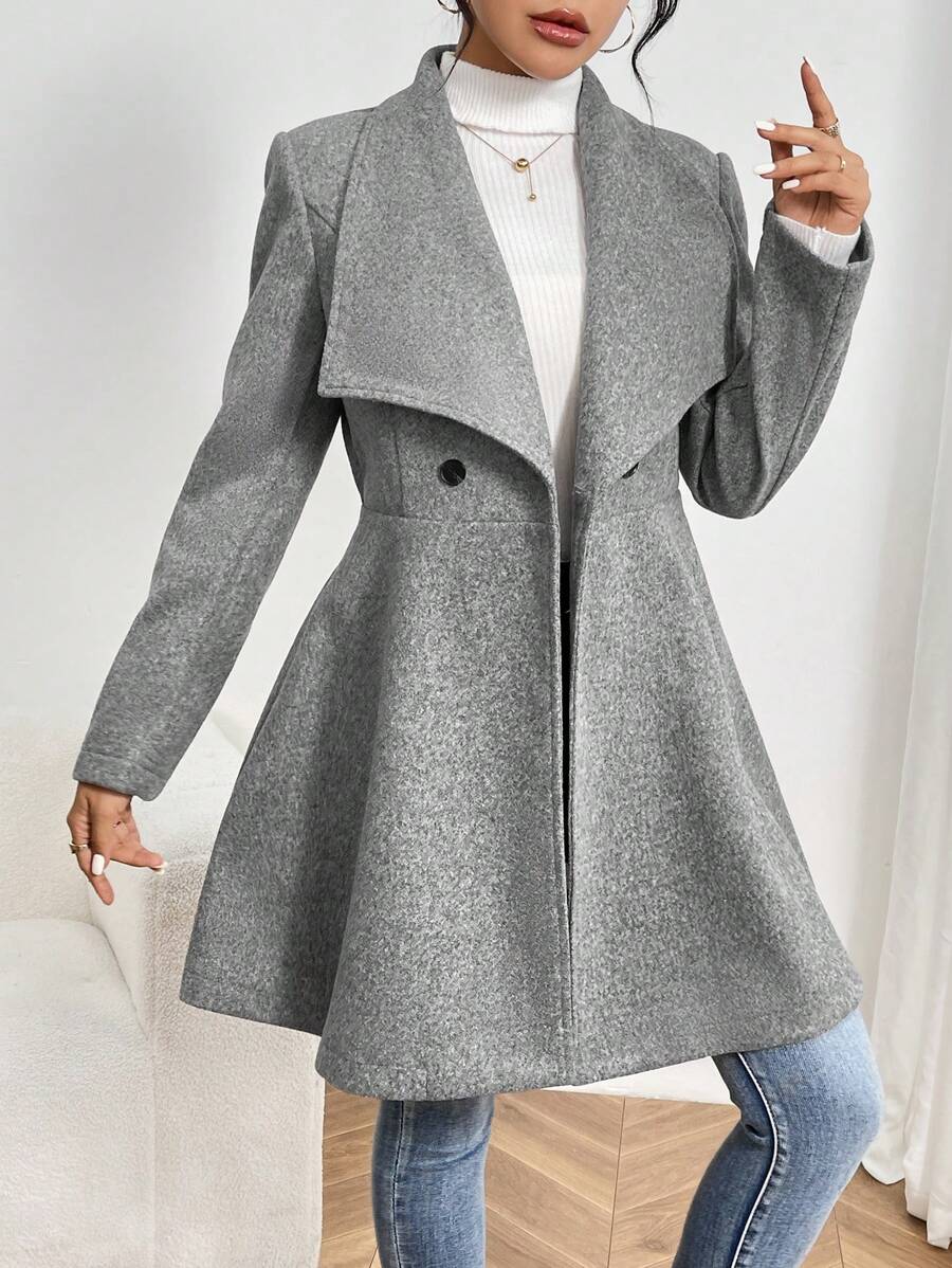 SHEIN Privé 大翻領雙排釦花呢外套 - 淺灰色 - 查看 1