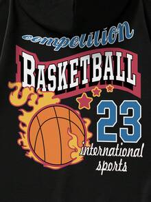 Nam Đồ họa chữ cái & bóng rổ Thả vai Dây rút Hoodie - màu đen - Xem 6