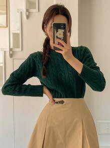 DAZY 女士長袖針織毛衣 - 綠色 - 查看 7