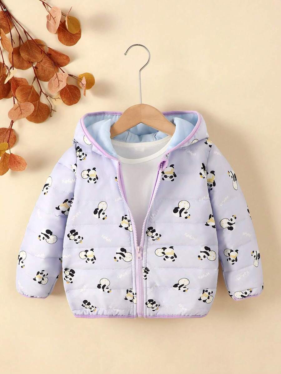SHEIN Young Boy 1pc Cartoon Panda Print Hooded Padded Coat - Mauve Purple - View 1
