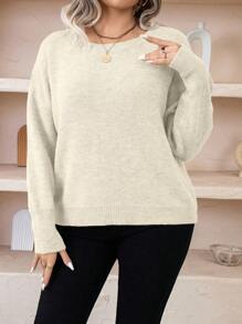 SHEIN LUNE Hơn Thả vai Áo len - Màu be - Xem 6