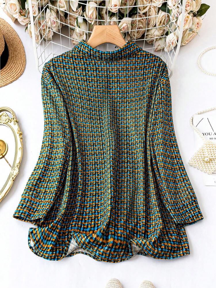 Plus Size Full-Frame Printed Front Button Coat Fall Cloth For Women