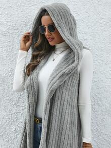 SHEIN LUNE 開門襟連帽法蘭絨外套馬甲 - 灰色 - 查看 6