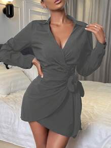 Allurite Chất rắn Bọc Nút ven Đầm - Xám - Xem 1