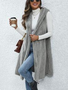 SHEIN LUNE 開門襟連帽法蘭絨外套馬甲 - 灰色 - 查看 5