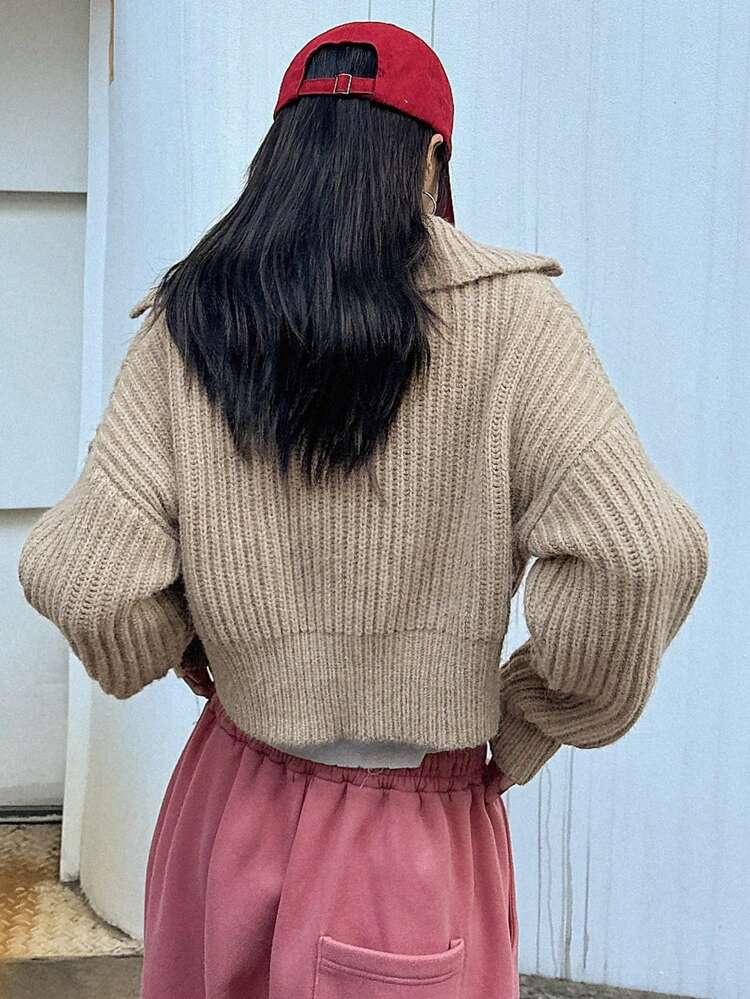 Drop Shoulder Ribbed Knit Crop Sweater Without Tee,Fall Women Clothes