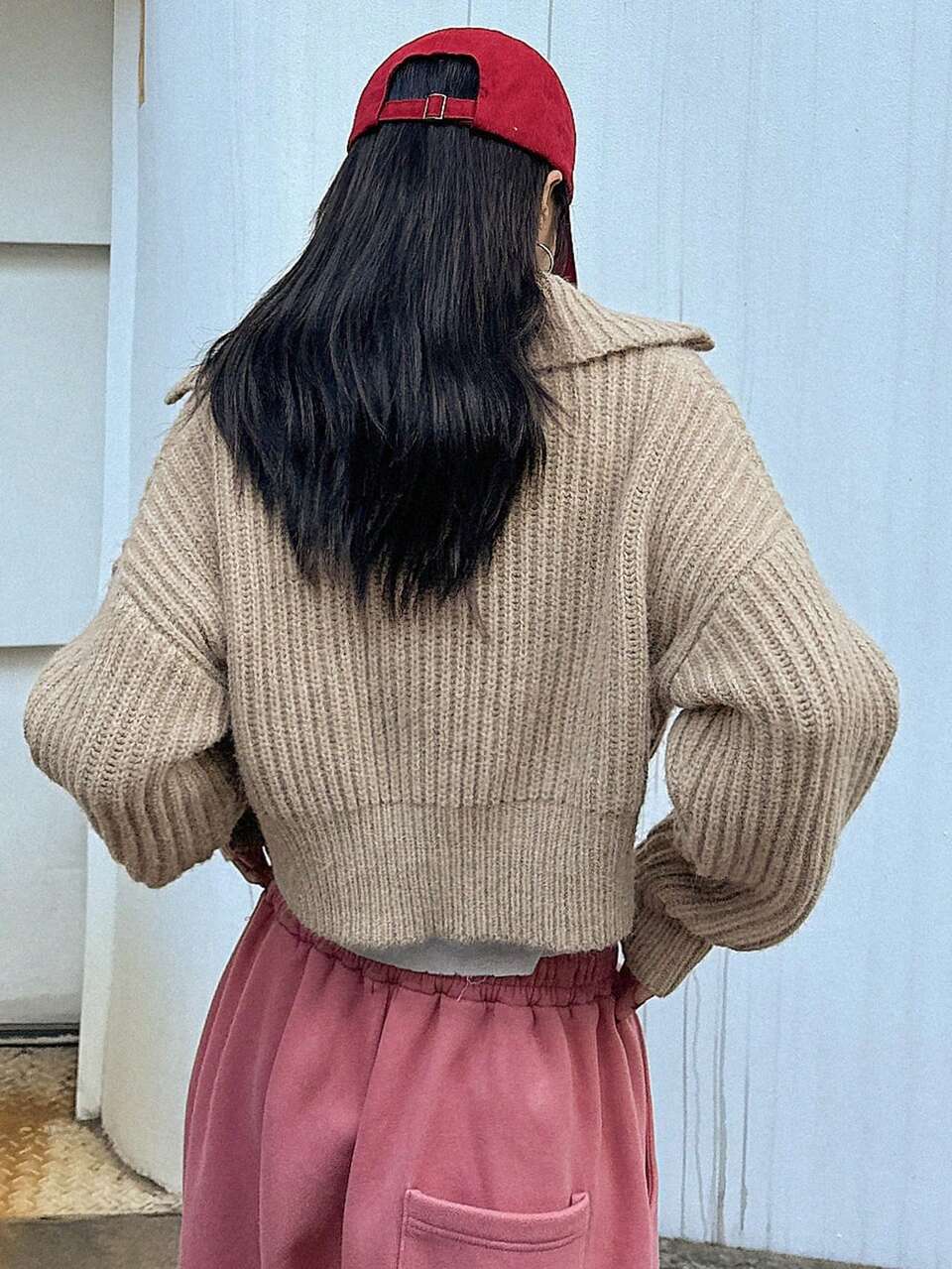 Drop Shoulder Ribbed Knit Crop Sweater Without Tee,Fall Women Clothes