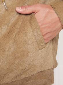 Manfinity VCAY Loose Fit Men's Zip Up Drawstring Hooded Teddy Jacket - Khaki - View 3