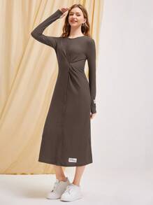 Mulvari Vestido con diseño de parche de letra girante delantero tejido de canalé - Marrón - Ver 5