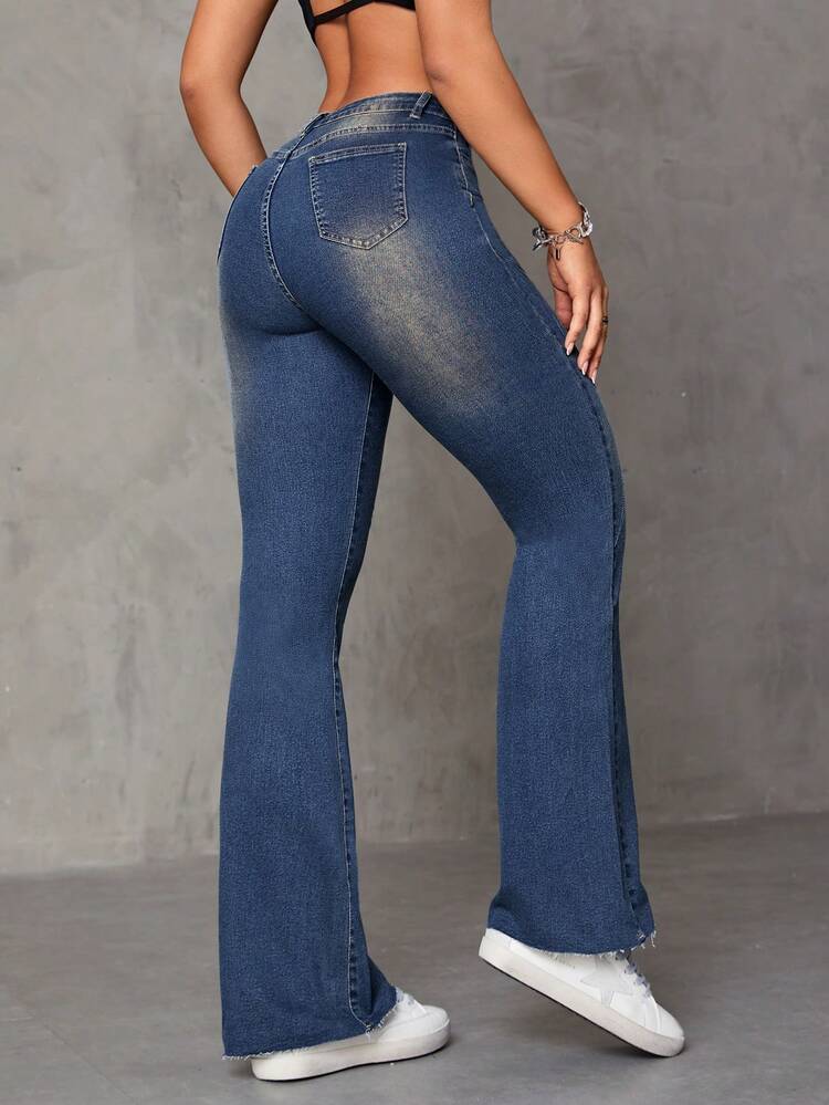 Embroidered Vintage Washed Flare Jeans