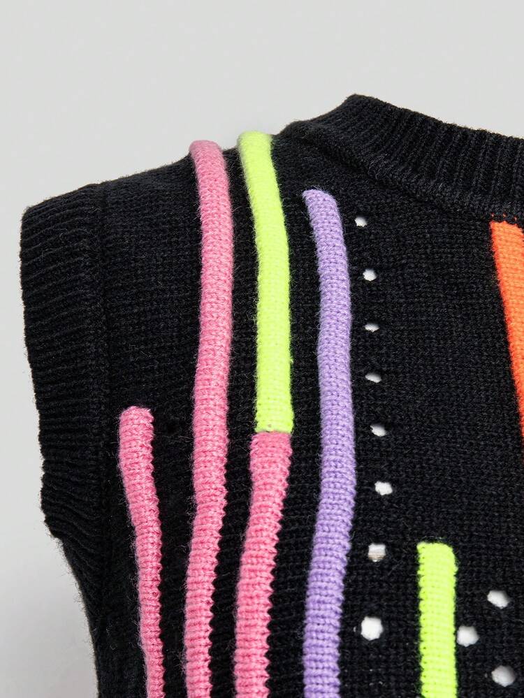 Striped Pattern Fringe Crop Knit Top