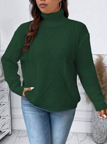 Calvaya Hơn Áo cao cổ Thả vai Áo len - Màu xanh lá cây đậm - Xem 5