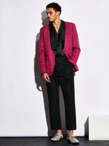 Manfinity VCAY Men Shawl Collar Jacquard Blazer & Suit Pants Set - Multicolor - View 1