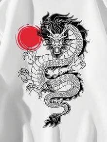 男士龍圖案加絨內裏運動衫 - 白色 - 查看 5