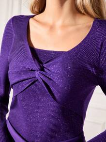 MOTF PREMIUM 扭結金屬質感針織毛衣 - 紫色 - 查看 2