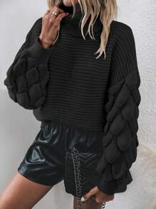 EMERY ROSE Turtleneck Drop Shoulder Knit Pullover Fall Winter Sweater - Black - View 6