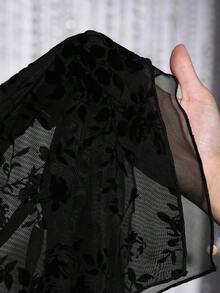 Allurite 印花十字交叉手帕下擺網紗上衣 - 黑色 - 查看 5