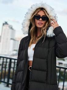 EURMUSE Vá lại Vòng cổ áo có mũ Áo khoác - màu đen - Xem 6