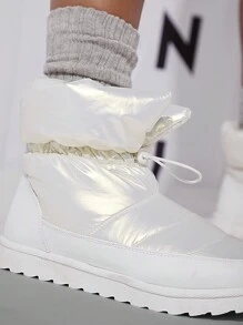 SHUZIA Drawstring Design Thermal Lined Ankle Boots - White - View 6