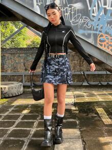 SHEIN EZwear Ladies' Camo Style Cargo Mini Skirt - Grey - View 6