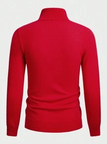 GENTILAND Men Letter Patched Detail Turtleneck Sweater - Red - View 2