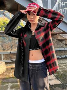 SHEIN EZwear Plaid Print Patch Pocket Shirt - Multicolor - View 1