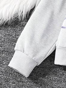 SHEIN Explorewe Cô gái Tween Teddy Gấu & Lá thư In Hoodie Và Quần Chạy bộ - Màu Xám nhạt - Xem 6