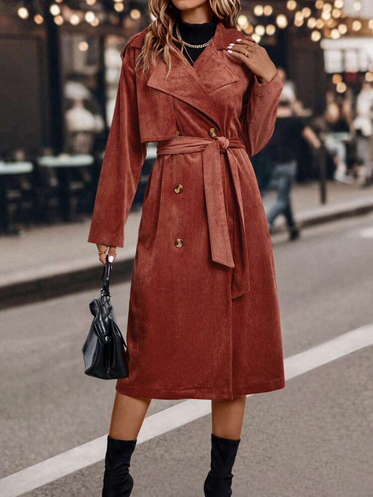 Double Breasted Belted Trench Coat Fall Cloth For Women